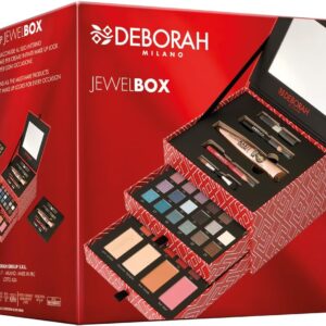 Deborah Milano - Trousse Set Regalo Donna Make Up Jewel Box, Kit Mascara e Matita Occhi, Labbra, Palette di Ombretti, Rossetti, Gloss e Polveri Viso dai Diversi Finish e Colori, in Carta FSC